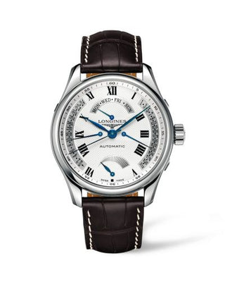 Longines - L2.716.4.71.5  Master Collection 44 Retrograde Power Reserve Stainless Steel / Silver-Roman / Alligator XL