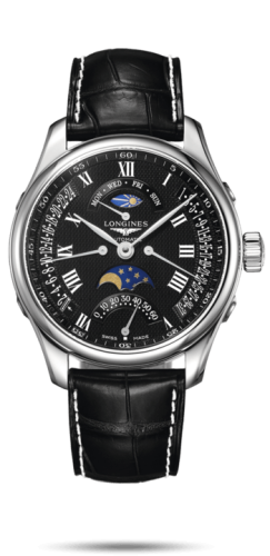 Longines - L2.739.4.51.8  Master Collection 44 Retrograde Moonphase Stainless Steel / Black-Roman / Alligator XL