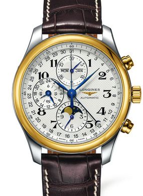 Longines - L2.773.5.78.3  Master Collection 42 Chronograph Calendar Stainless Steel / Yellow Gold / Silver-Arabic / Alligator