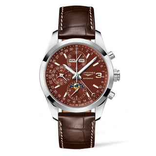 Longines - L2.798.4.62.3  Conquest Classic Moonphase Stainless Steel / Chocolate / Triple Crown Collection