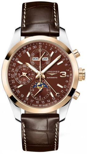 Longines - L2.798.5.62.3  Conquest Classic Moonphase Stainless Steel - Red Gold / Chocolate / Triple Crown Collection