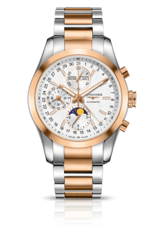 Longines - L2.798.5.72.7  Conquest Classic Moonphase Stainless Steel - Red Gold / Silver / Bracelet