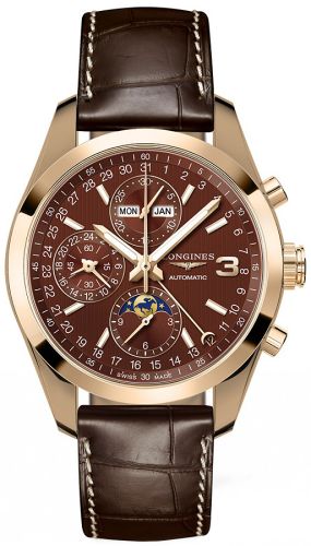 Longines - L2.798.8.62.3  Conquest Classic Moonphase Red Gold / Chocolate / Triple Crown Collection