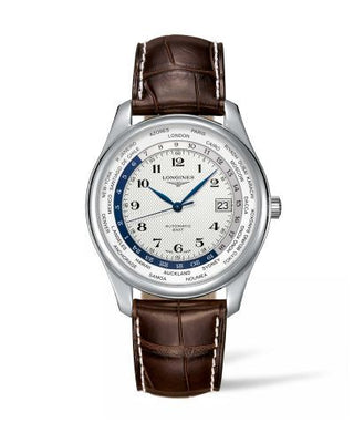 Longines - L2.802.4.70.5  Master Collection 42 World Time Stainless Steel / Silver-Arabic / Alligatro XL