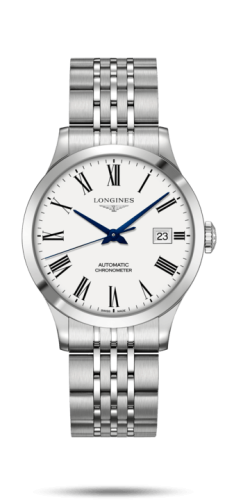 Longines - L2.820.4.11.6  Record 38.5mm Stainless Steel / White-Roman / Bracelet