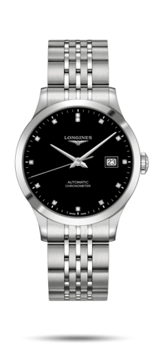 Longines - L2.820.4.57.6  Record 38.5mm Stainless Steel / Black-Diamond / Bracelet