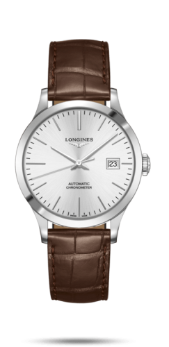 Longines - L2.820.4.72.2  Record 38.5mm Stainless Steel / Silver / Alligator