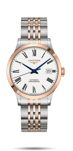 Longines - L2.820.5.11.7  Record 38.5mm Stainless Steel / Pink Gold / White-Roman / Bracelet