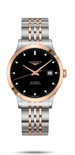 Longines - L2.820.5.57.7  Record 38.5mm Stainless Steel / Pink Gold / Black-Diamond / Bracelet