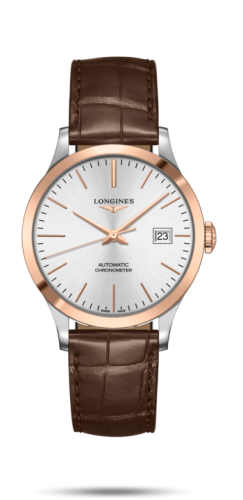 Longines - L2.820.5.72.2  Record 38.5mm Stainless Steel / Pink Gold / Silver / Alligator