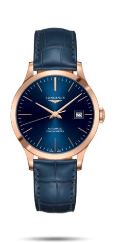 Longines - L2.820.8.92.2  Record 38.5mm Pink Gold / Blue / Alligator