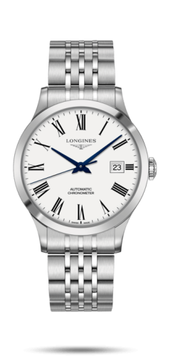 Longines - L2.821.4.11.6  Record 40mm Stainless Steel / White-Roman / Bracelet