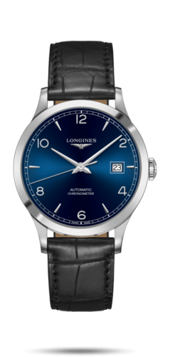 Longines - L2.821.4.96.2  Record 40mm Stainless Steel / Blue-Arabic / Alligator