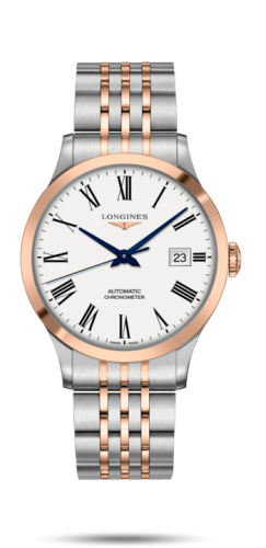 Longines - L2.821.5.11.7  Record 40mm Stainless Steel / Pink Gold / White-Roman / Bracelet