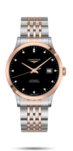 Longines - L2.821.5.57.7  Record 40mm Stainless Steel / Pink Gold / Black-Diamond / Bracelet