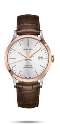 Longines - L2.821.5.72.2  Record 40mm Stainless Steel / Pink Gold / Silver / Alligator