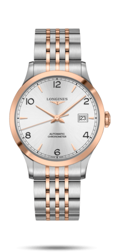 Longines - L2.821.5.76.7  Record 40mm Stainless Steel / Pink Gold / Silver-Arabic / Bracelet