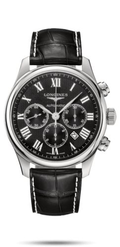 Longines - L2.859.4.51.7  Master Collection 44 Chronograph Stainless Steel / Black-Roman / Alligator