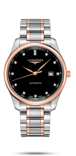 Longines - L2.893.5.57.7  Master Collection 42 Date Stainless Steel / Pink Gold / Black-Diamond / Bracelet