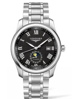 Longines - L2.909.4.51.6  Master Collection 40 Moonphase Stainless Steel / Black-Roman / Bracelet