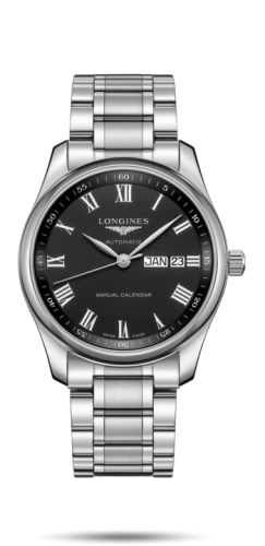 Longines - L2.910.4.51.6  Master Collection 40mm Annual Calendar Stainless Steel / Black-Roman / Bracelet