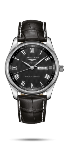 Longines - L2.910.4.51.7  Master Collection 40mm Annual Calendar Stainless Steel / Black-Roman / Alligator