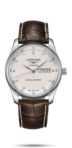 Longines - L2.910.4.77.3  Master Collection 40mm Annual Calendar Stainless Steel / Silver-Diamond / Alligator