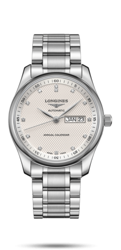 Longines - L2.910.4.77.6  Master Collection 40mm Annual Calendar Stainless Steel / Silver-Diamond / Bracelet