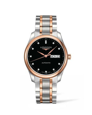 Longines - L2.755.5.59.7  Master Collection 38.5 Day Date Stainless Steel / Pink Gold / Black-Diamond / Bracelet