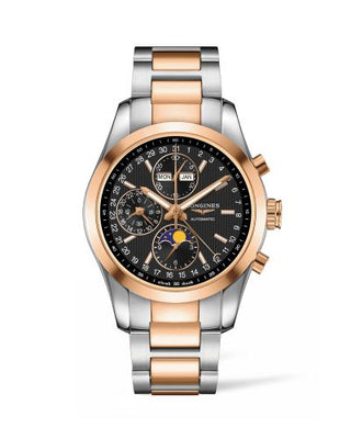 Longines - L2.798.5.52.7  Conquest Classic Moonphase Stainless Steel - Red Gold / Black / Bracelet