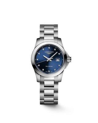 Longines - L3.376.4.97.6  Conquest Quartz 29.5 Stainless Steel / Blue - Diamond