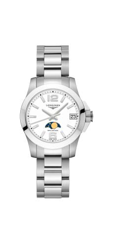 Longines - L3.380.4.16.6  Conquest 29.5 Quartz Moonphase Stainless Steel / White / Bracelet