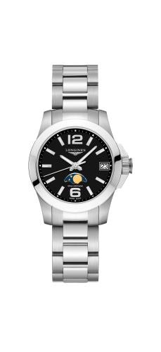 Longines - L3.380.4.58.6  Conquest 29.5 Quartz Moonphase Stainless Steel / Black / Bracelet