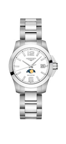 Longines - L3.381.4.16.6  Conquest 34 Quartz Moonphase Stainless Steel / White / Bracelet