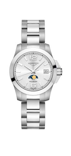 Longines - L3.381.4.76.6  Conquest 34 Quartz Moonphase Stainless Steel / Silver / Bracelet