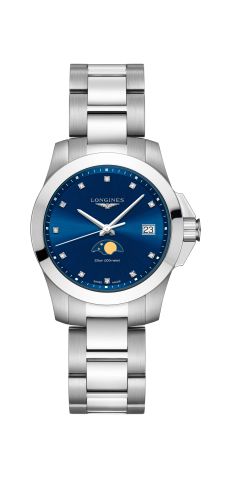 Longines - L3.381.4.97.6  Conquest 34 Quartz Moonphase Stainless Steel / Blue / Bracelet