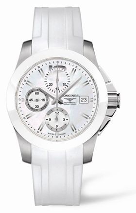 Longines - L3.661.4.86.2  Conquest Chronograph White Ceramic Rubber