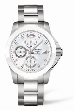 Longines - L3.661.4.86.6  Conquest Chronograph White Ceramic Bracelet