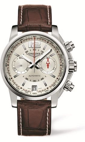 Longines - L3.666.4.76.3  Admiral Chronograph Silver Brown Strap