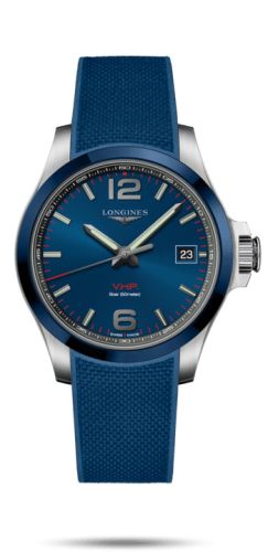 Longines - L3.719.4.96.9  Conquest V.H.P. 41 Stainless Steel / Ceramic / Blue / Rubber