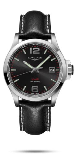 Longines - L3.726.4.56.2  Conquest V.H.P. 43 Stainless Steel / Black / Leather