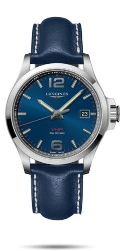 Longines - L3.726.4.96.0  Conquest V.H.P. 43 Stainless Steel / Blue / Leather