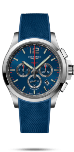 Longines - L3.727.4.96.9  Conquest V.H.P. Chronograph 44 Stainless Steel / Blue / Rubber