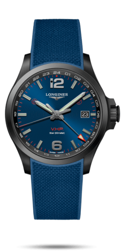 Longines - L3.728.2.96.9  Conquest V.H.P. GMT 43 PVD / Blue / Rubber