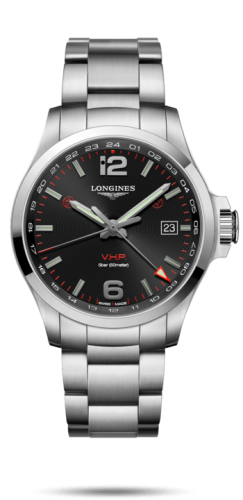 Longines - L3.728.4.56.6  Conquest V.H.P. GMT 43 Stainless Steel / Black / Bracelet