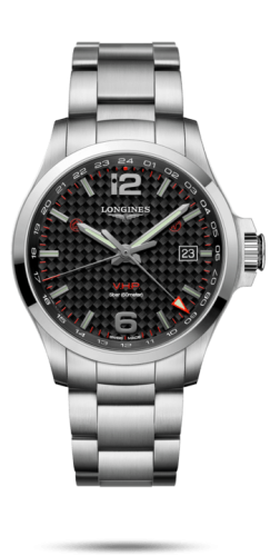 Longines - L3.728.4.66.6  Conquest V.H.P. GMT 43 Stainless Steel / Carbon / Bracelet