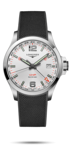 Longines - L3.728.4.76.9  Conquest V.H.P. GMT 43 Stainless Steel / Silver / Rubber