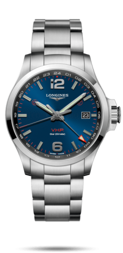 Longines - L3.728.4.96.6  Conquest V.H.P. GMT 43 Stainless Steel / Blue / Bracelet