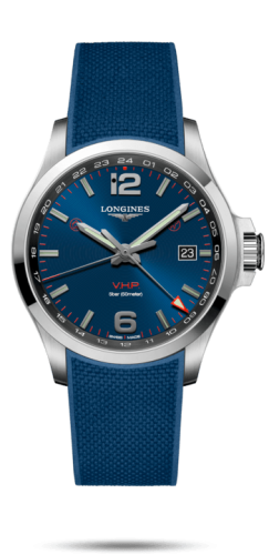 Longines - L3.728.4.96.9  Conquest V.H.P. GMT 43 Stainless Steel / Blue / Rubber