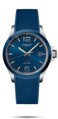 Longines - L3.729.4.96.9  Conquest V.H.P. 43 Stainless Steel / Ceramic / Blue / Rubber